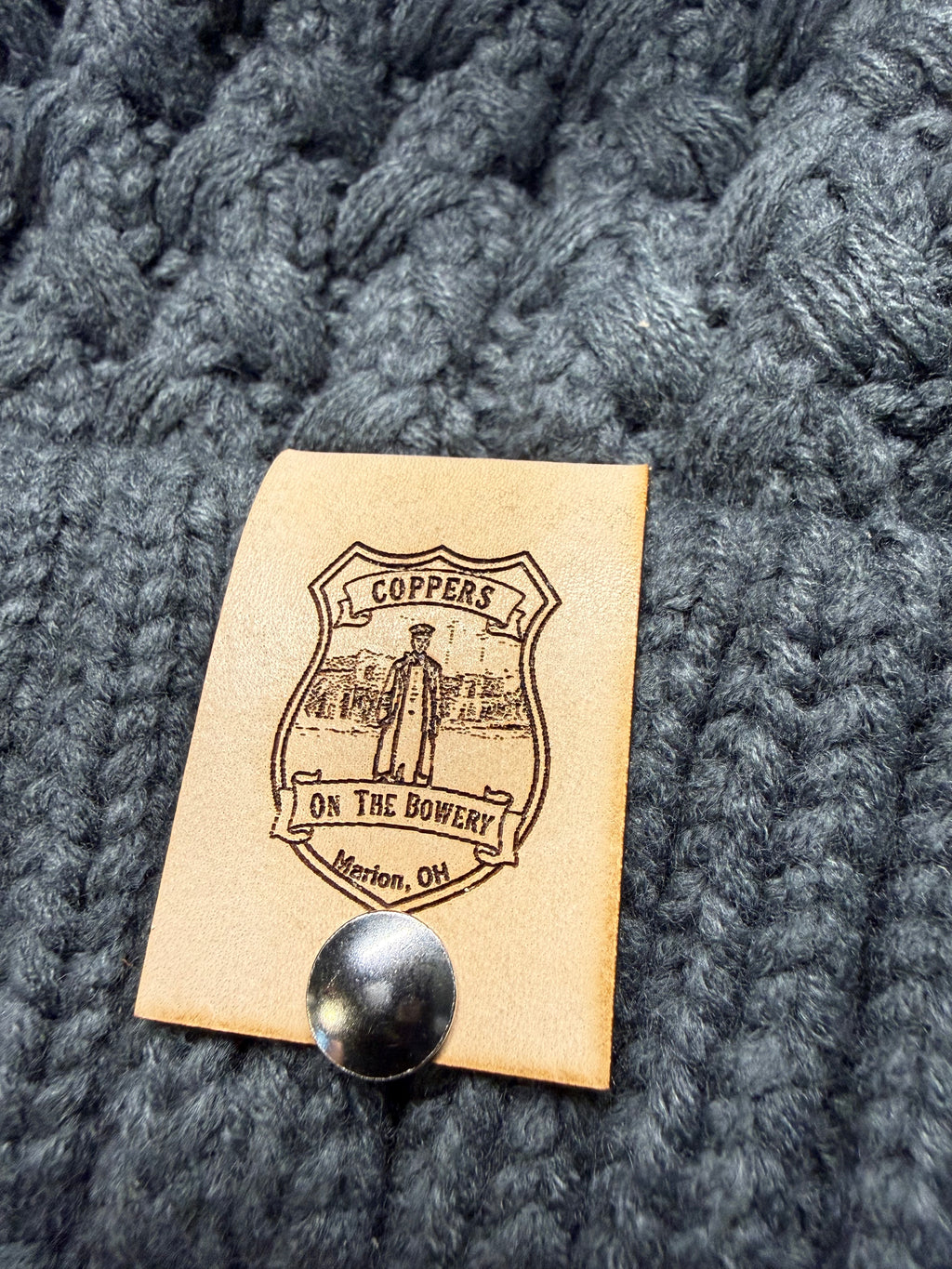 THE NIGHT WATCH: Pompom Beanie w/ Reversible Leather Patch