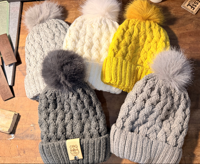THE NIGHT WATCH: Pompom Beanie w/ Reversible Leather Patch