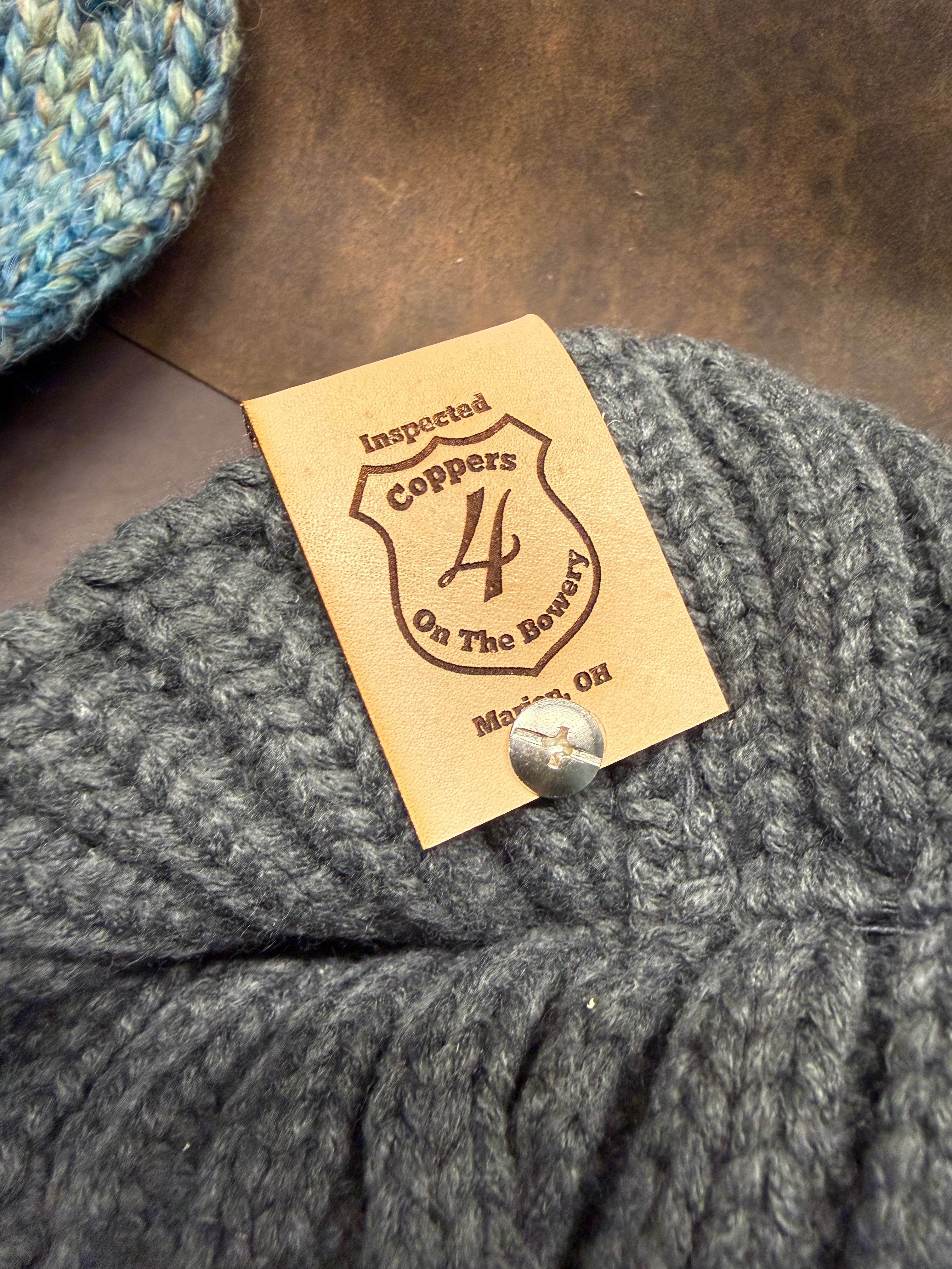 THE NIGHT WATCH: Pompom Beanie w/ Reversible Leather Patch