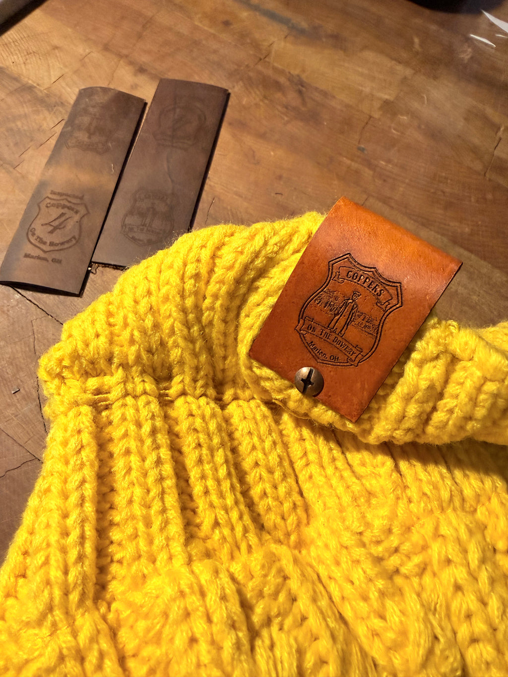 THE NIGHT WATCH: Pompom Beanie w/ Reversible Leather Patch